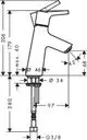 Hansgrohe Standventil mit Hebelgriff, geeignet für Kaltwasser oder vorgemischtes Wasser, ohne Ablaufgarnitur. Technisches Diagramm mit Maßen und Anschlussdetails.